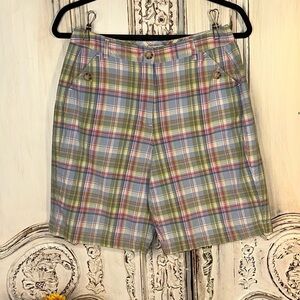 Appleseed Petite 100% Cotton Madras Plaid Bermuda Shorts Y2K Retro 60’s Vintage